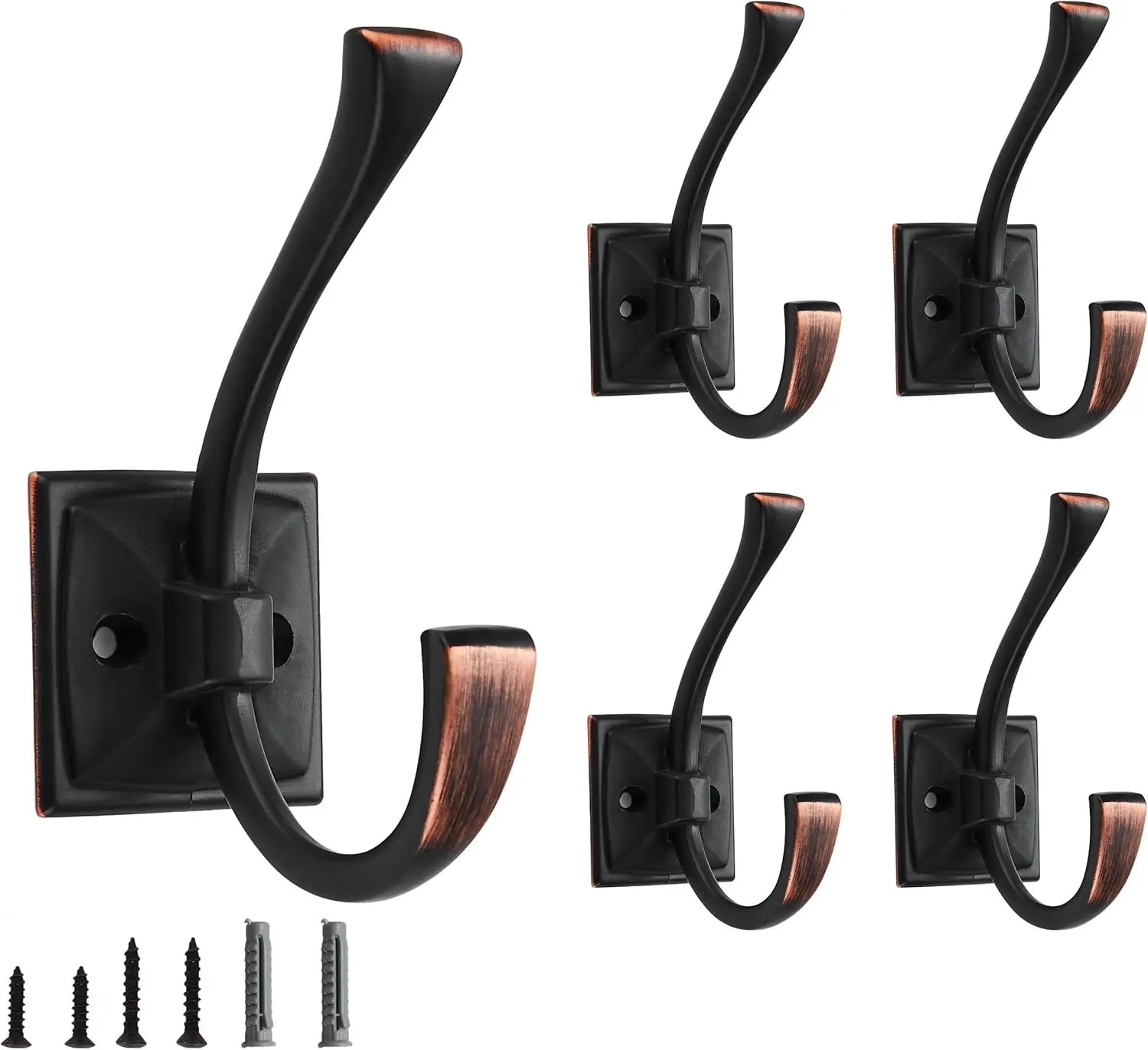 5-Pack Double Coat Hooks, Oil Rubbed Bronze Wall Mounted for Towels, Keys, and Hats
5-Pack Double Coat Hooks, Oil Rubbed Bronze Wall Mounted for Towels, Keys, and Hats
