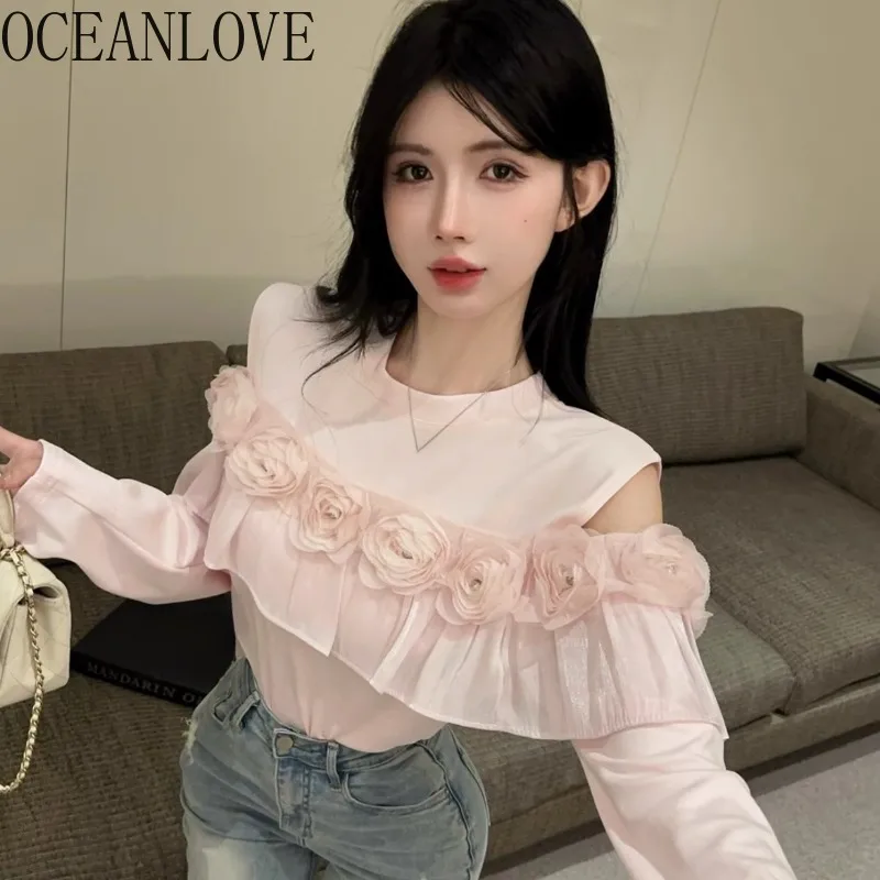 OCEANLOVE футболка с оборками для женщин, весенне-осенние цветы, милые Ropa De Mujer, корейские модные элегантные футболки с бисером в стиле ретро
OCEANLOVE футболка с оборками для женщин, весенне-осенние цветы, милые Ropa De Mujer, корейские модные элегантные футболки с бисером в стиле ретро