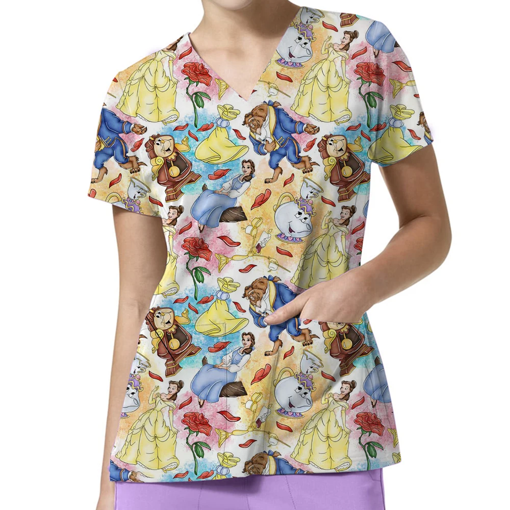 Women Working Uniform Disney Princess Print Frozen Elsa Short Sleeve V-neck Tops Femme Blouse Nurse Work Wear Medical Uniforms
Women Working Uniform Disney Princess Print Frozen Elsa Short Sleeve V-neck Tops Femme Blouse Nurse Work Wear Medical Uniforms