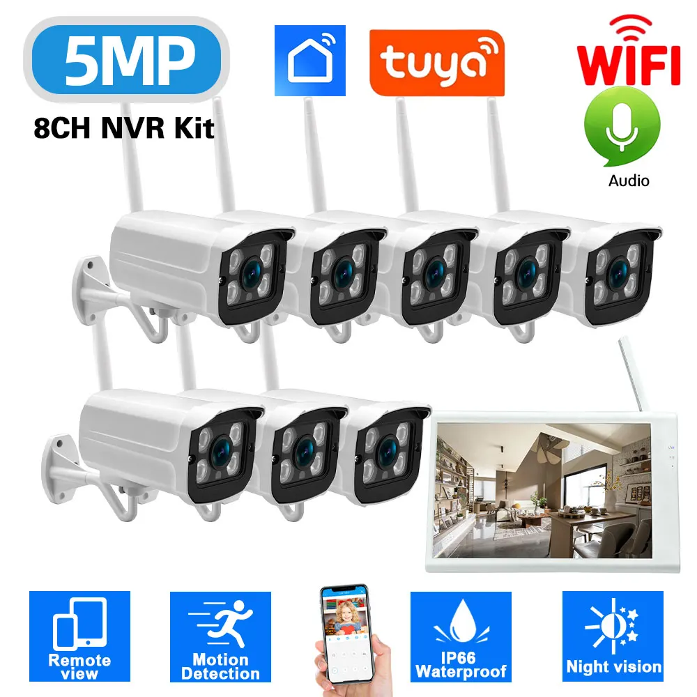Tuya 8CH 5MP Wireless Surveillance System Kit with 10'1 Inch LCD Screen Monitor NVR System Audio Record Wifi Bullet Camera Set
Tuya 8CH 5MP Wireless Surveillance System Kit with 10'1 Inch LCD Screen Monitor NVR System Audio Record Wifi Bullet Camera Set