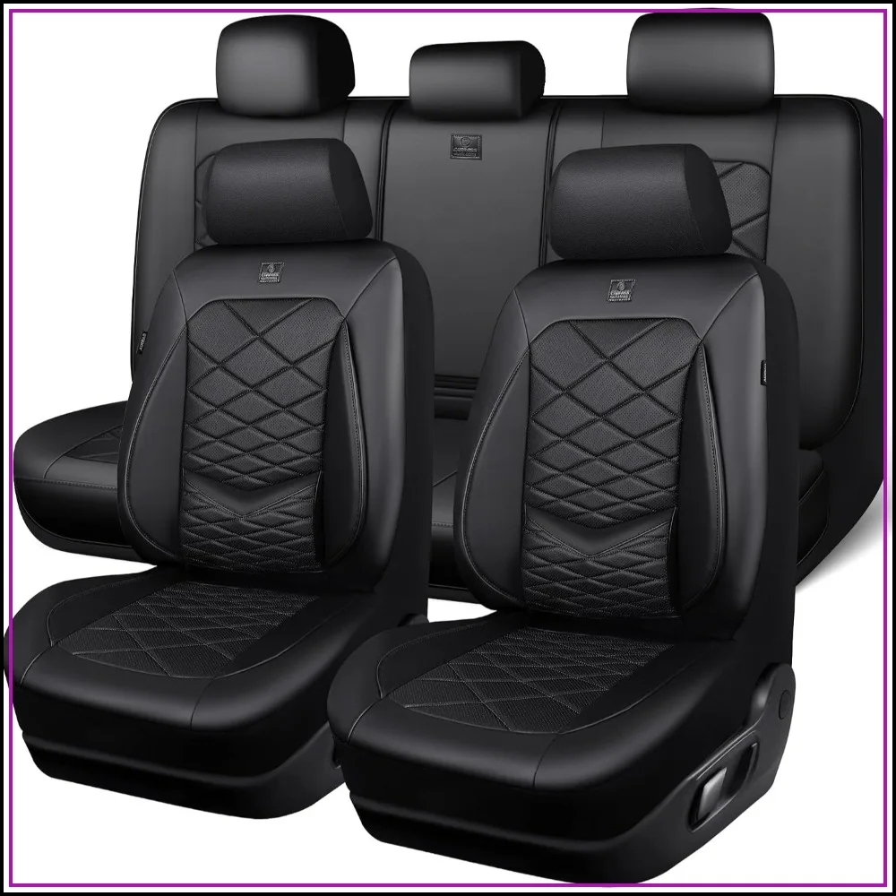 Luxury Faux Leather Seat Covers Full Set, Water Resistant, Lumbar Support, Universal Fit for SUV Sedan Van Truck, Solid Black
Luxury Faux Leather Seat Covers Full Set, Water Resistant, Lumbar Support, Universal Fit for SUV Sedan Van Truck, Solid Black