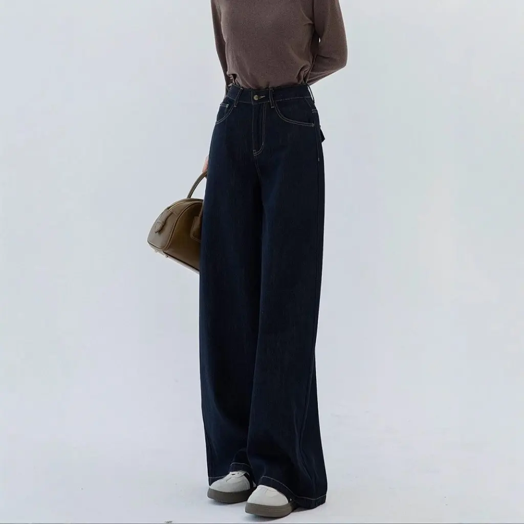 Tannin High Waist Straight Wide Leg Denim Jeans Dark Blue Long Pants for Women All-Match Drape Spring Autumn Winter
Tannin High Waist Straight Wide Leg Denim Jeans Dark Blue Long Pants for Women All-Match Drape Spring Autumn Winter