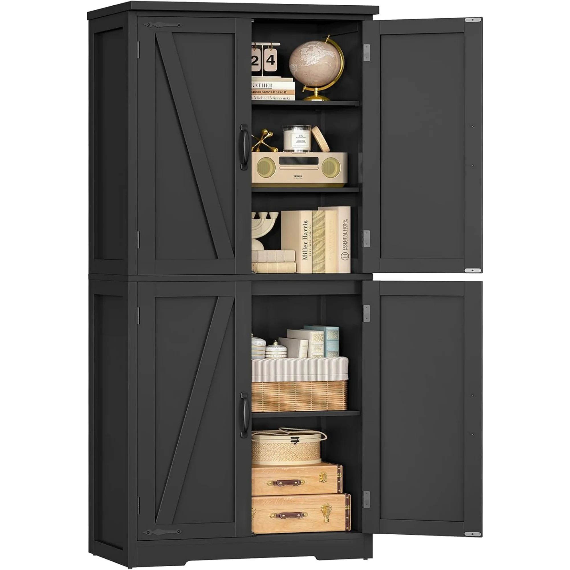 58" H Storage Cabinet with Adjustable Shelf, Kitchen Cabinet with 4 Doors, Farmhouse Pantry Cabinets, Cupboard for Kitchen, Bathroom, Living Room, Black
58" H Storage Cabinet with Adjustable Shelf, Kitchen Cabinet with 4 Doors, Farmhouse Pantry Cabinets, Cupboard for Kitchen, Bathroom, Living Room, Black