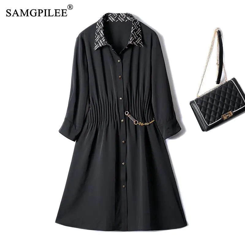 SAMGPILEE Dresses For Women 2022 Spring New Polo Collar Single Breasted Fashion Slim Three-quarter Sleeve Casual Party Dresses
SAMGPILEE Dresses For Women 2022 Spring New Polo Collar Single Breasted Fashion Slim Three-quarter Sleeve Casual Party Dresses