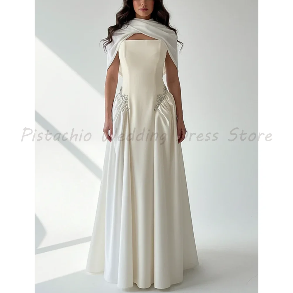Luxury Formal Evening Gown Square Neck Cape Shawl Rhinestone Beaded Satin A-Line Dress For Bridal Party
Luxury Formal Evening Gown Square Neck Cape Shawl Rhinestone Beaded Satin A-Line Dress For Bridal Party
