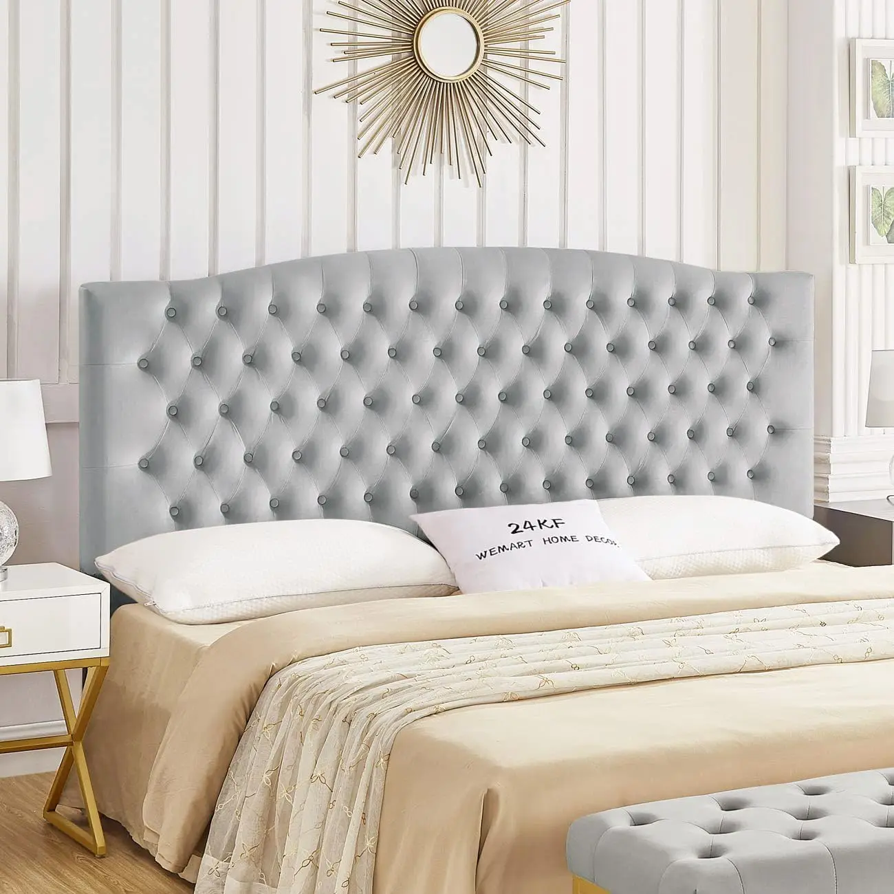 Upholstered Tufted Button Velvet Headboard,Comfortable Fashional Headboard King/CA King Size,Gray
Upholstered Tufted Button Velvet Headboard,Comfortable Fashional Headboard King/CA King Size,Gray
