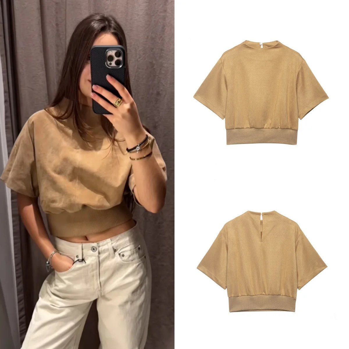 Spring Summer Satin Round Neck Short Sleeve Top Women's Ribbed Waist Cropped Blouse Shirt Office Lady Workwear Outfits
Spring Summer Satin Round Neck Short Sleeve Top Women's Ribbed Waist Cropped Blouse Shirt Office Lady Workwear Outfits
