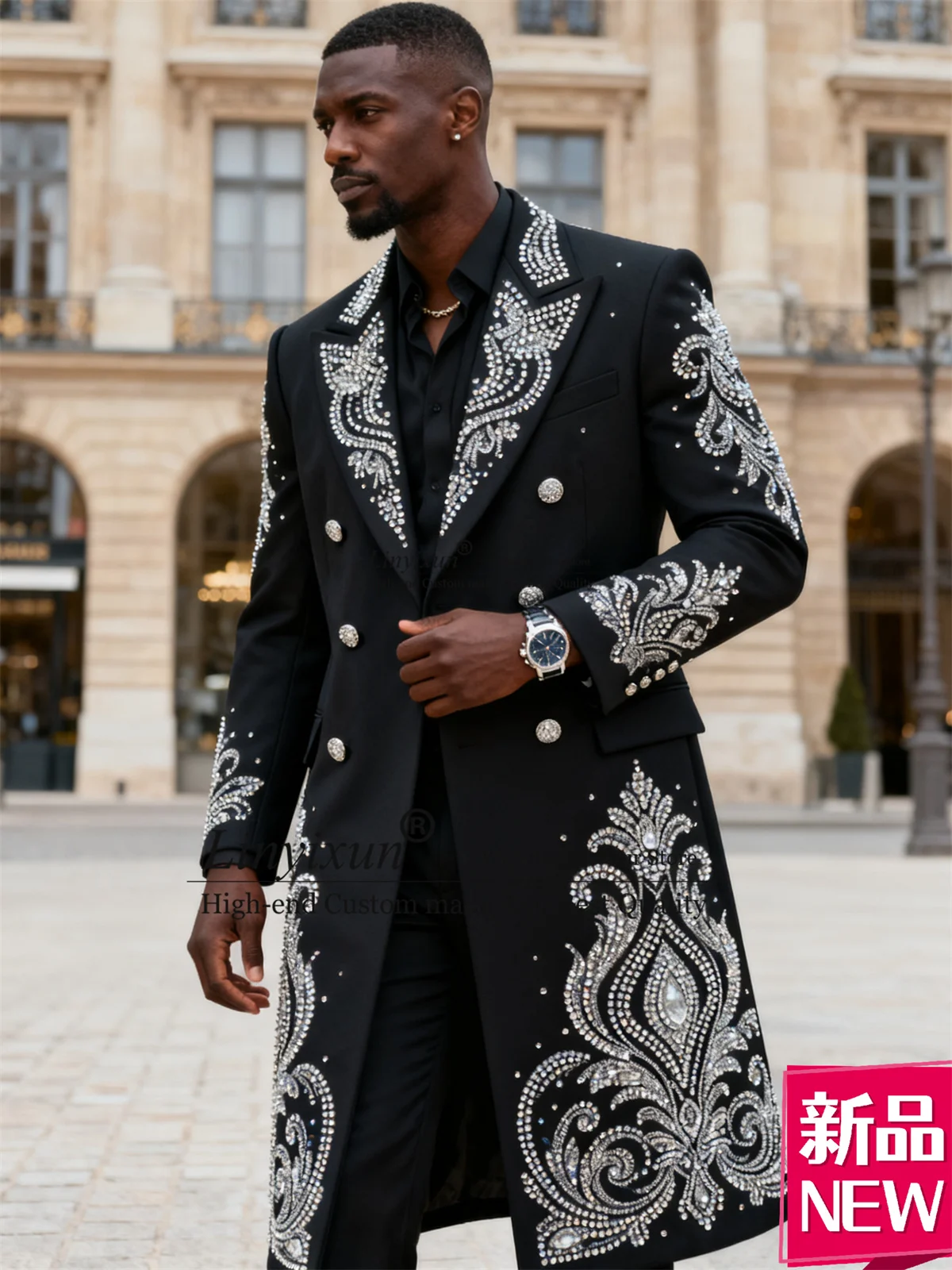 Sparkly Stone Embroidered Men Suits Customized Long Coats Pants Wedding trajes para hombre 2 Pieces Sets Groom Prom Blazer
Sparkly Stone Embroidered Men Suits Customized Long Coats Pants Wedding trajes para hombre 2 Pieces Sets Groom Prom Blazer