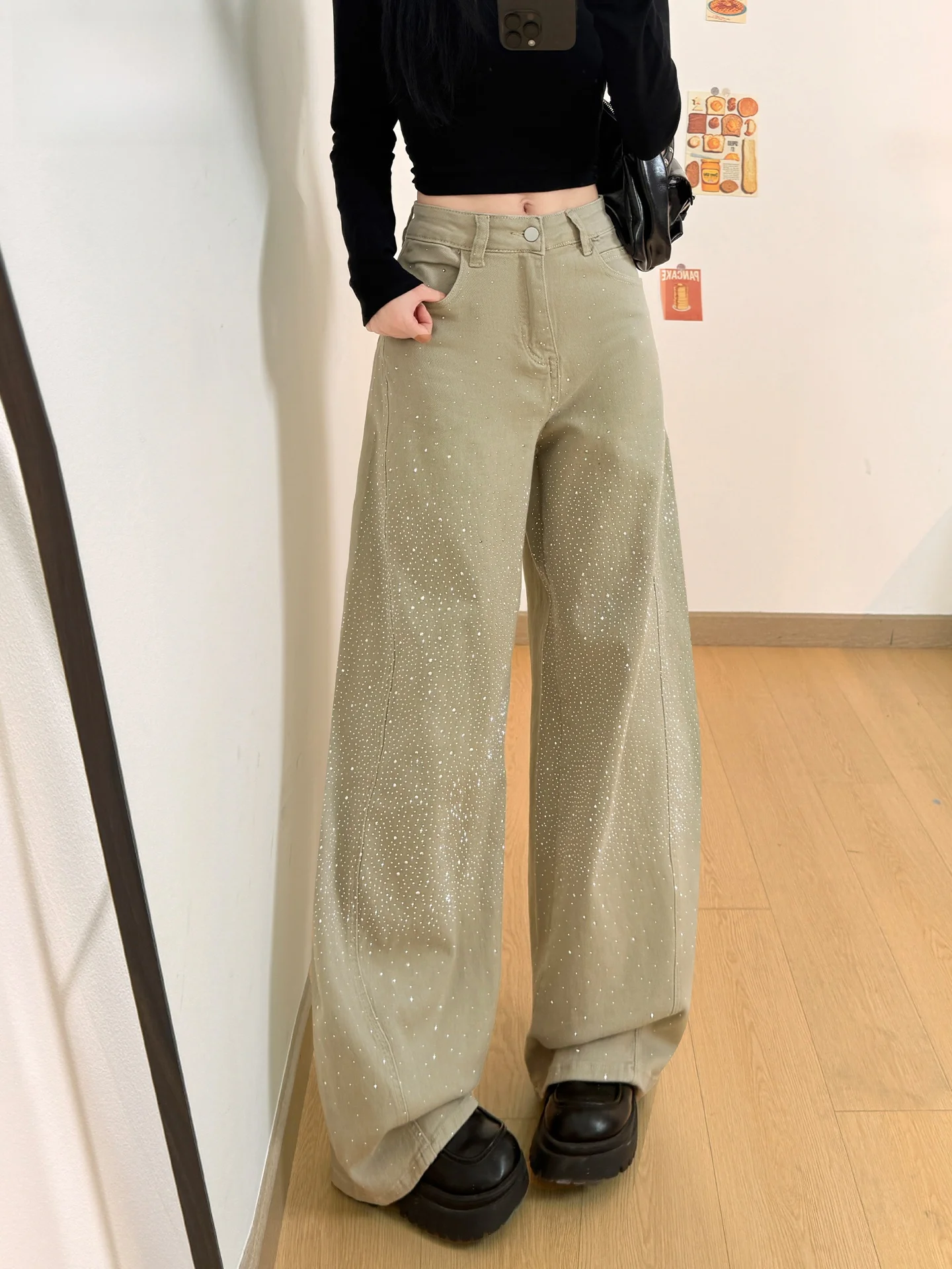 Tianxing Rhinestone Embellished Loose Fit High Waist Denim Jeans Women's Spring Summer Casual Straight Leg Pants
Tianxing Rhinestone Embellished Loose Fit High Waist Denim Jeans Women's Spring Summer Casual Straight Leg Pants