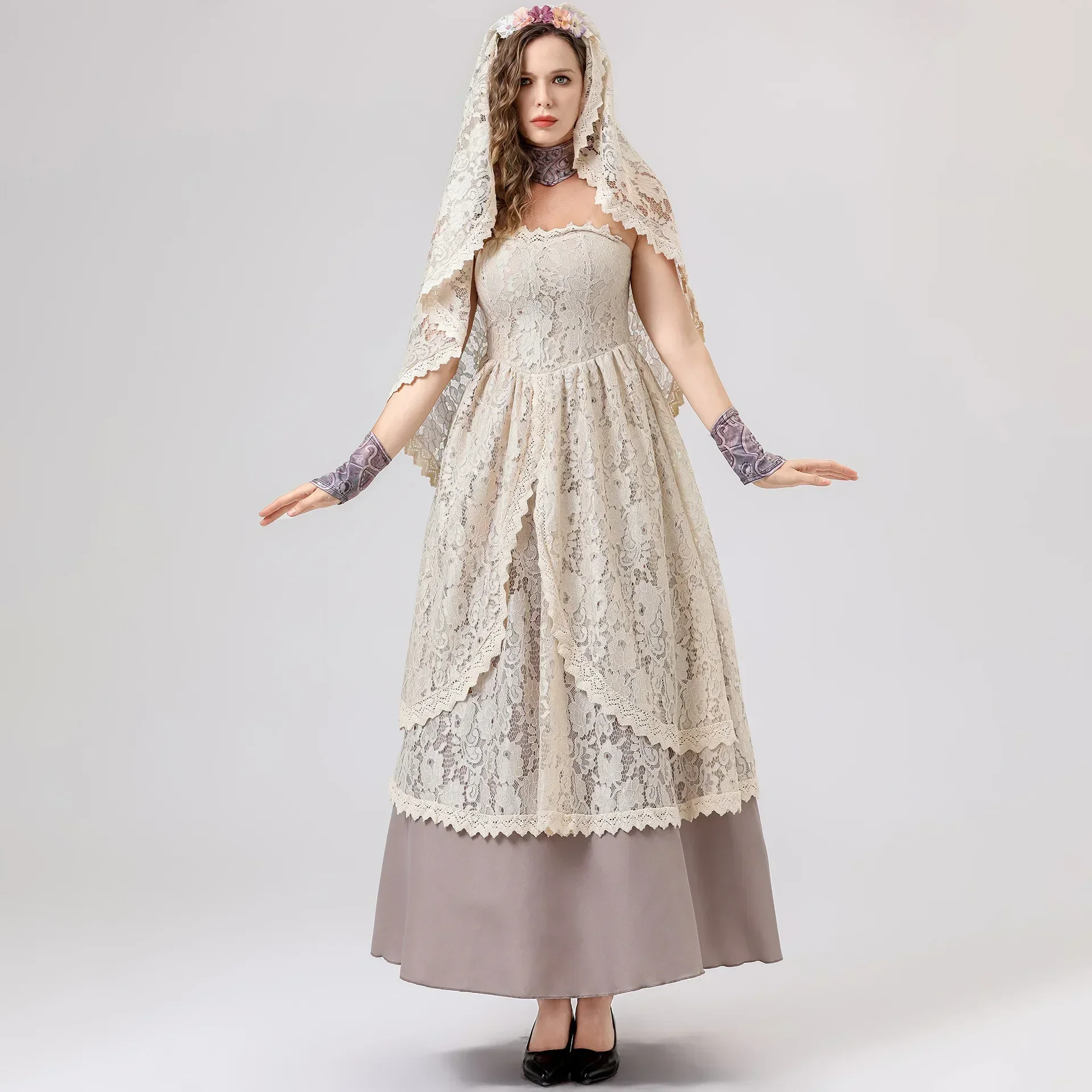 Средневековое Ренессансное Ретро Викторианское Кружевное Платье Хэллоуин Косплей Костюм 
Средневековое Ренессансное Ретро Викторианское Кружевное Платье Хэллоуин Косплей Костюм