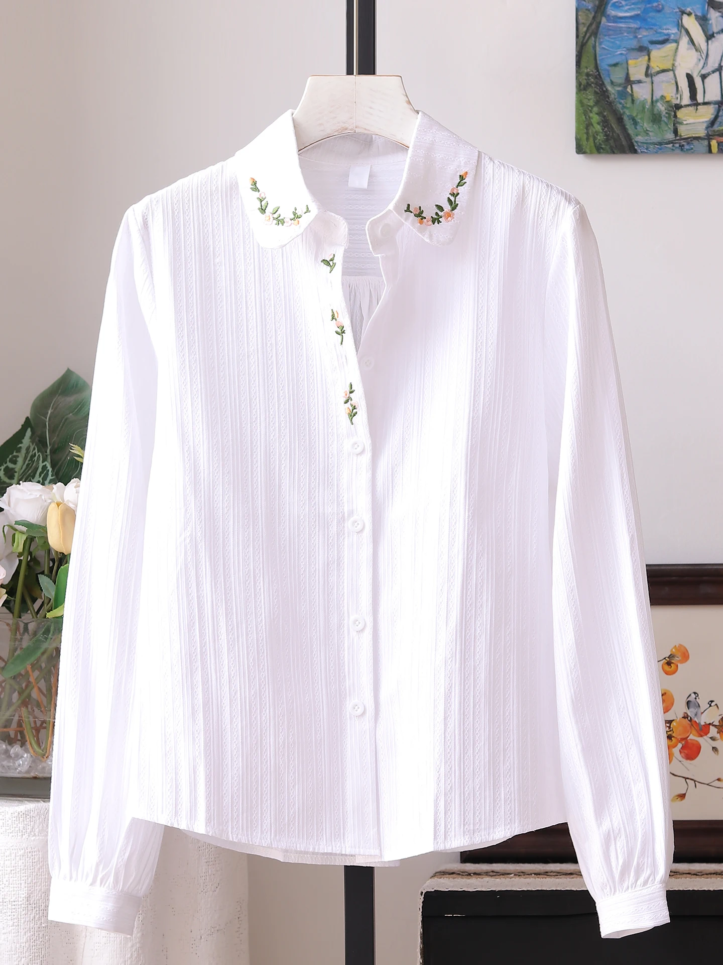 Pure Cotton Long Sleeve White Shirt Women's Fashionable Embroidered Doll Collar Shirt Spring Casual Style Breathable Cotton
Pure Cotton Long Sleeve White Shirt Women's Fashionable Embroidered Doll Collar Shirt Spring Casual Style Breathable Cotton