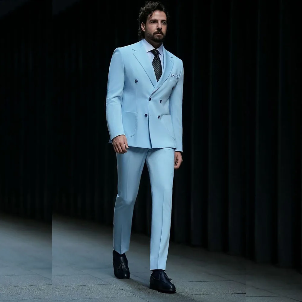 Luxury Light Blue Suits for Men High Quality Double Breasted Notch Lapel Slim Fit 2 Piece Jacket Pants Sets Prom Party Clothing
Luxury Light Blue Suits for Men High Quality Double Breasted Notch Lapel Slim Fit 2 Piece Jacket Pants Sets Prom Party Clothing