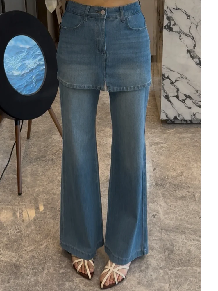 High Waist Flared Jeans Women's Summer New Style Casual Blue Long Pants Fake Two-Piece Curtain XuanXuanchen Street Guide
High Waist Flared Jeans Women's Summer New Style Casual Blue Long Pants Fake Two-Piece Curtain XuanXuanchen Street Guide