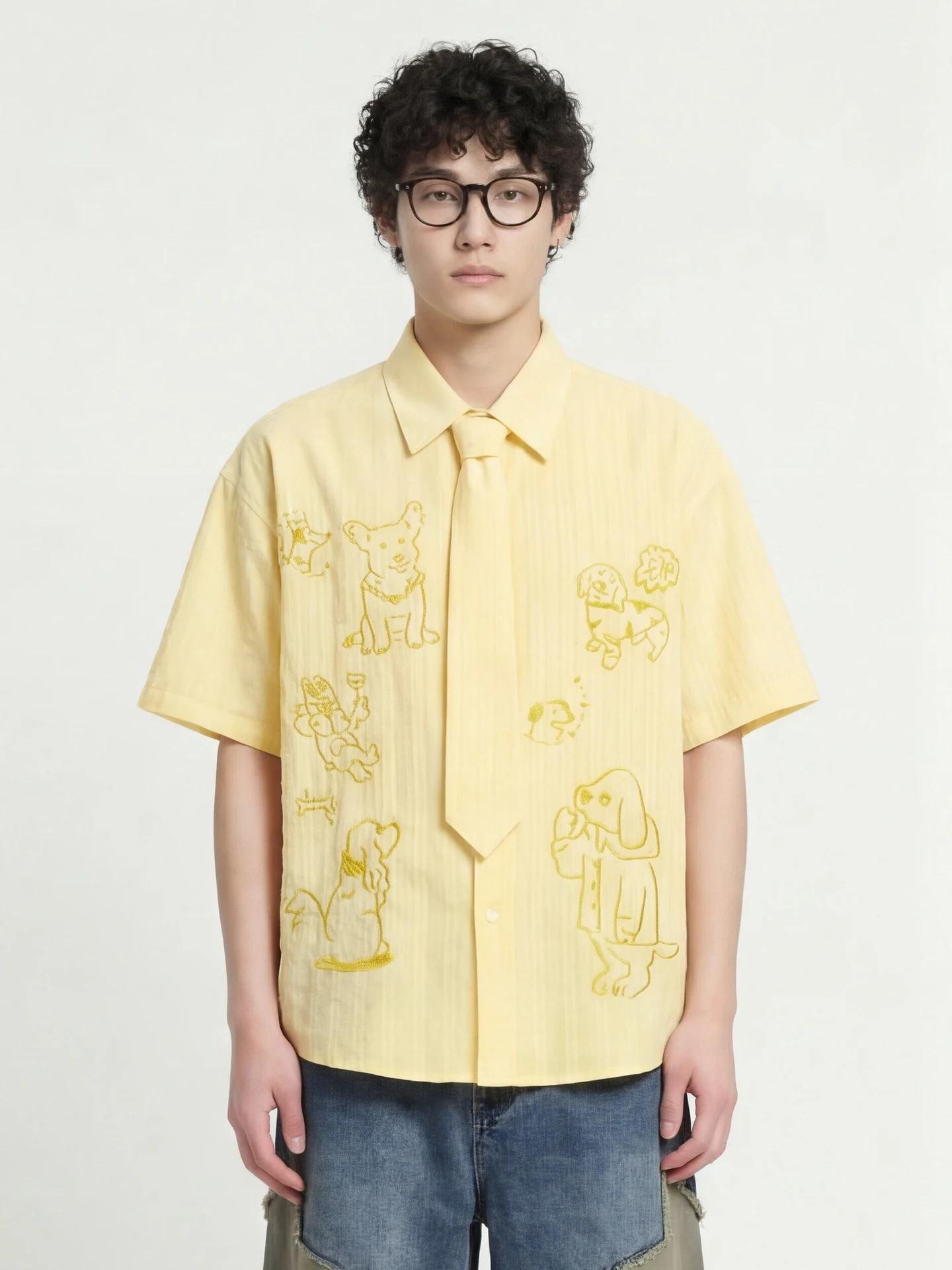 Healing Doggy Embroidered Yellow Loose Summer irt ort Sve Design Casual Sle Cotton Breathable Youthful Faion
Healing Doggy Embroidered Yellow Loose Summer irt ort Sve Design Casual Sle Cotton Breathable Youthful Faion