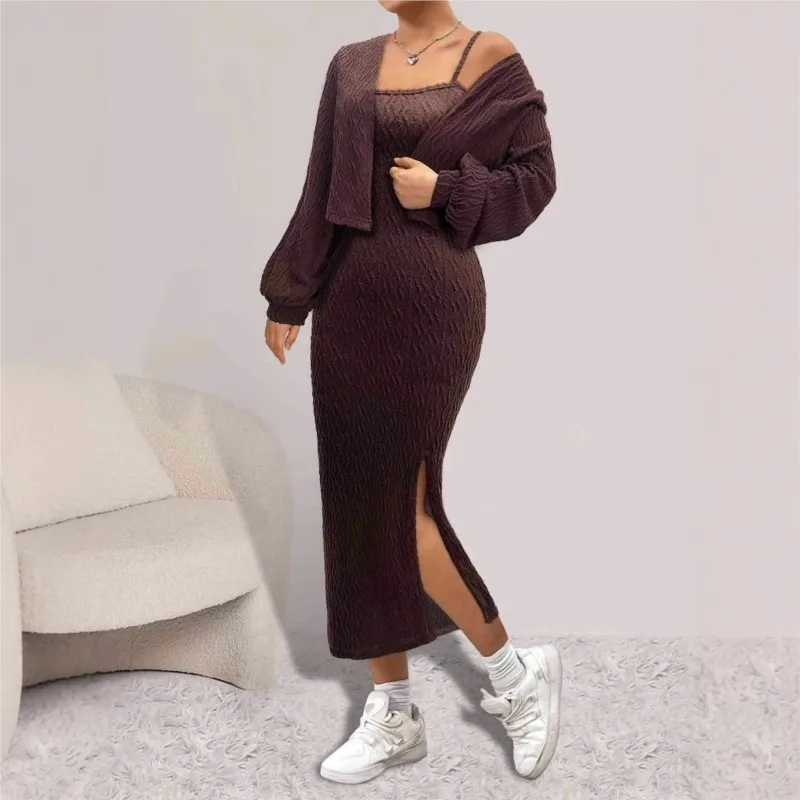 2025 Women's Fashionable Knitted Skirt Suit Casual Solid Color Loose Cardigan Top Sexy Suspender Slim Slit Skirt Two-piece Set
2025 Women's Fashionable Knitted Skirt Suit Casual Solid Color Loose Cardigan Top Sexy Suspender Slim Slit Skirt Two-piece Set