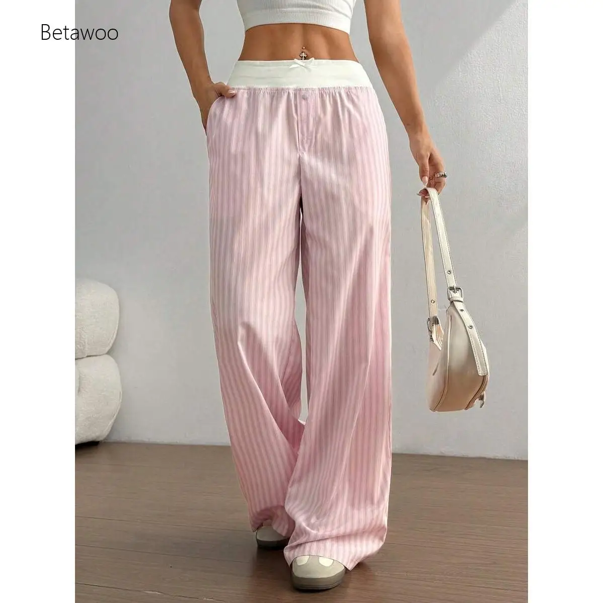 Women's Striped Wide Leg Pants, Casual Elastic Waist Palazzo Trousers with Pockets
Women's Striped Wide Leg Pants, Casual Elastic Waist Palazzo Trousers with Pockets