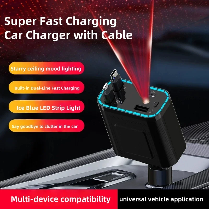 Выдвижное автомобильное зарядное устройство Starlight, автомобильные аксессуары 4 в 1, 120 Вт, адаптер быстрого автомобильного зарядного устройства для телефона USB-C с 2 портами USB
Выдвижное автомобильное зарядное устройство Starlight, автомобильные аксессуары 4 в 1, 120 Вт, адаптер быстрого автомобильного зарядного устройства для телефона USB-C с 2 портами USB