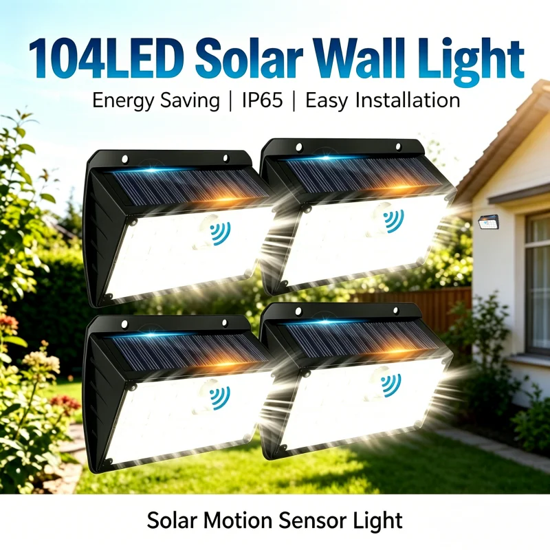 Super Bright 104 LEDs Solar Security Light Motion Sensor 3 Modes IP65 Waterproof Outdoor Lamp for Yard Driveway
Super Bright 104 LEDs Solar Security Light Motion Sensor 3 Modes IP65 Waterproof Outdoor Lamp for Yard Driveway