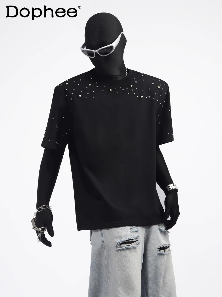 High-end Beaded Short-sleeve Solid-color T-shirts Men's 2025 Four-season Wear Loose Fashion Versatile Tees Round Neck Trend Tops
High-end Beaded Short-sleeve Solid-color T-shirts Men's 2025 Four-season Wear Loose Fashion Versatile Tees Round Neck Trend Tops