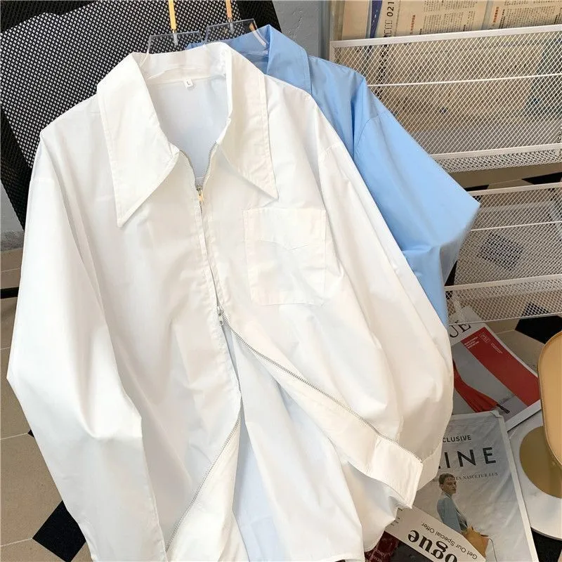 Women's White Long Sve irt Double Zipper Loose Fit Spring Autumn Vintage Design Korean Sle Commute Wind Collar
Women's White Long Sve irt Double Zipper Loose Fit Spring Autumn Vintage Design Korean Sle Commute Wind Collar