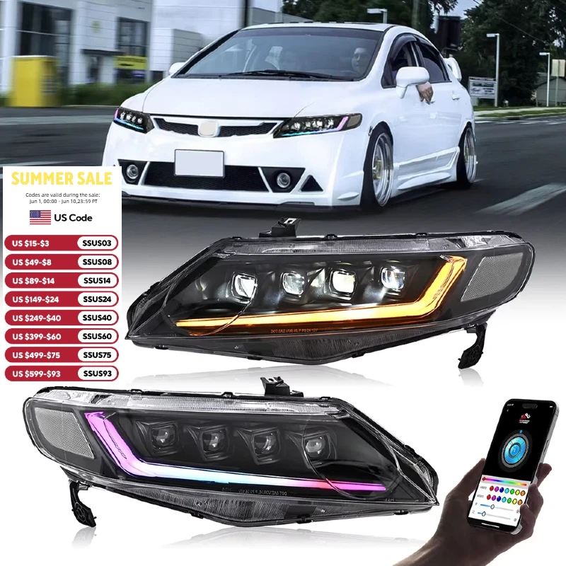 RGB LED Headlights Assembly For 2006‑2011 Honda Civic 8Th Gen 4 Door Sedan 6500K Waterproof Start‑Up Animation Car Headlamp
RGB LED Headlights Assembly For 2006‑2011 Honda Civic 8Th Gen 4 Door Sedan 6500K Waterproof Start‑Up Animation Car Headlamp