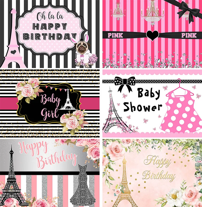 Paris Happy Birthday Backdrop Eiffel Tower Photography Background Party Decorations Sweet Pink Stripes Girl Supplies Table
Paris Happy Birthday Backdrop Eiffel Tower Photography Background Party Decorations Sweet Pink Stripes Girl Supplies Table
