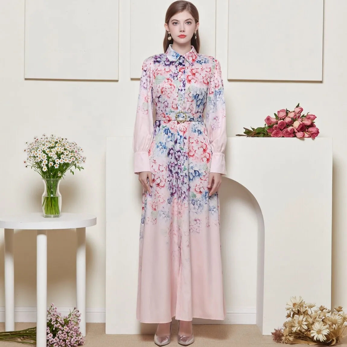 Retro Large Size Floral Print Dress Elegant Fashionable Long European Court Style Dress High Waist Polyester Fiber
Retro Large Size Floral Print Dress Elegant Fashionable Long European Court Style Dress High Waist Polyester Fiber