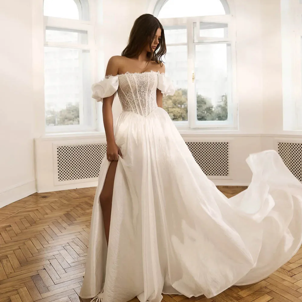 Elegant Off The Shoulder Lace Applique Wedding Dresses For Women Side Slit Custom Made 2026 Vestido De Noival
Elegant Off The Shoulder Lace Applique Wedding Dresses For Women Side Slit Custom Made 2026 Vestido De Noival