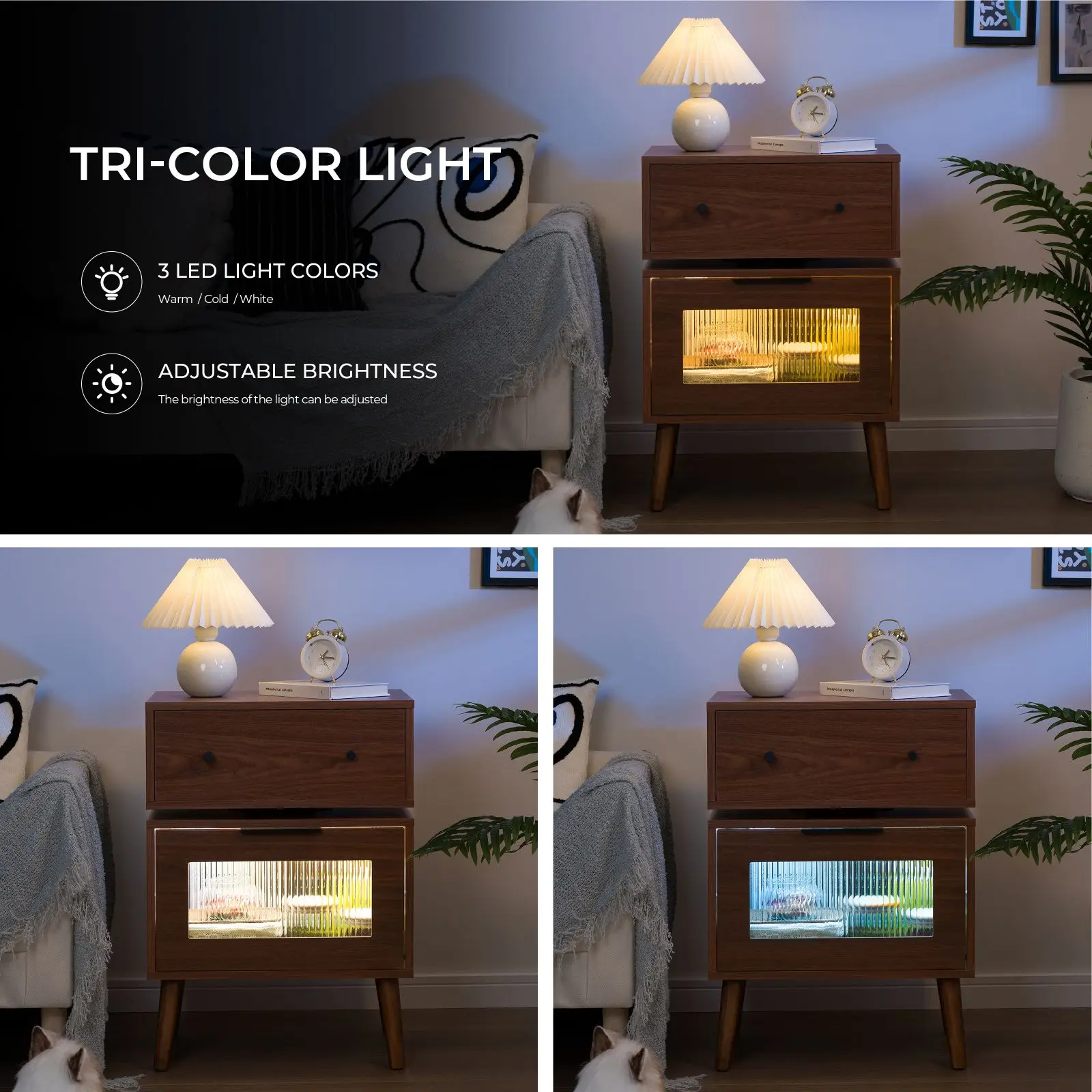 Cubehom Nightstand with LED Lighs, End Table with 360°Rotating Drawer, Modern Bedside Table with Storage
Cubehom Nightstand with LED Lighs, End Table with 360°Rotating Drawer, Modern Bedside Table with Storage