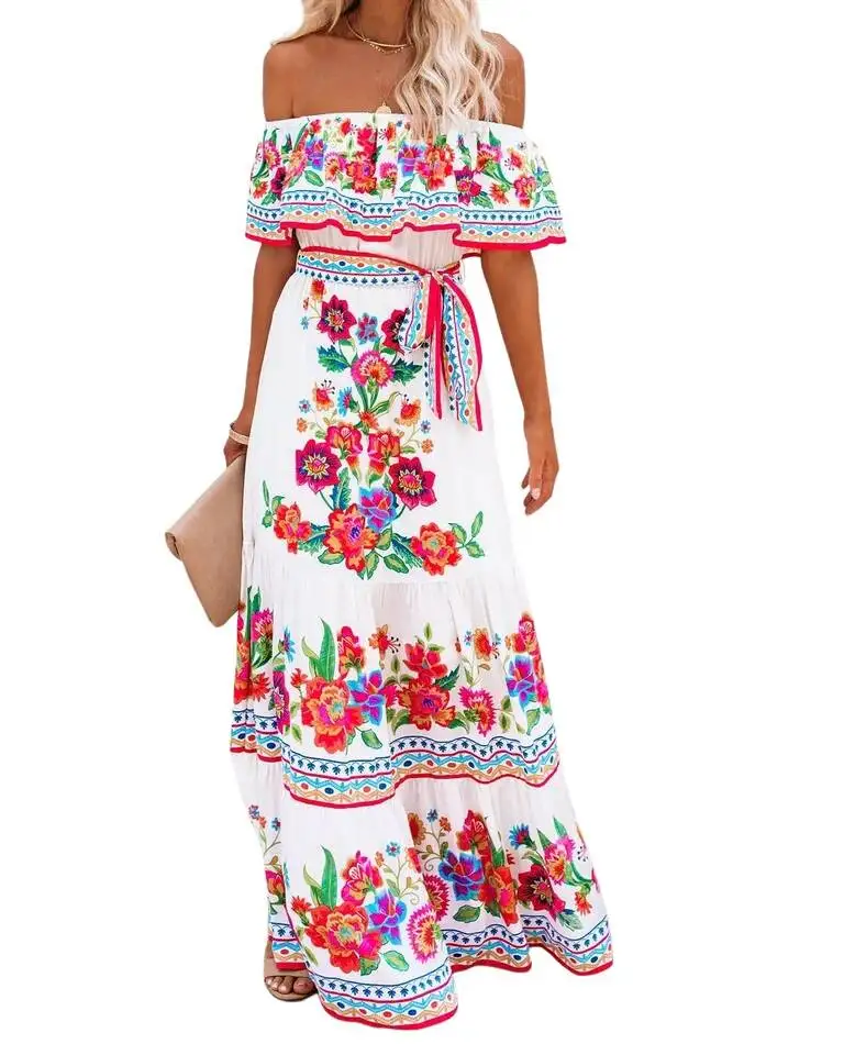 Women Mexican Dress off Shoulder Floral Print Maxi Dress Summer Sleeveless Dresses for Halloween Party Beach Vacation
Women Mexican Dress off Shoulder Floral Print Maxi Dress Summer Sleeveless Dresses for Halloween Party Beach Vacation