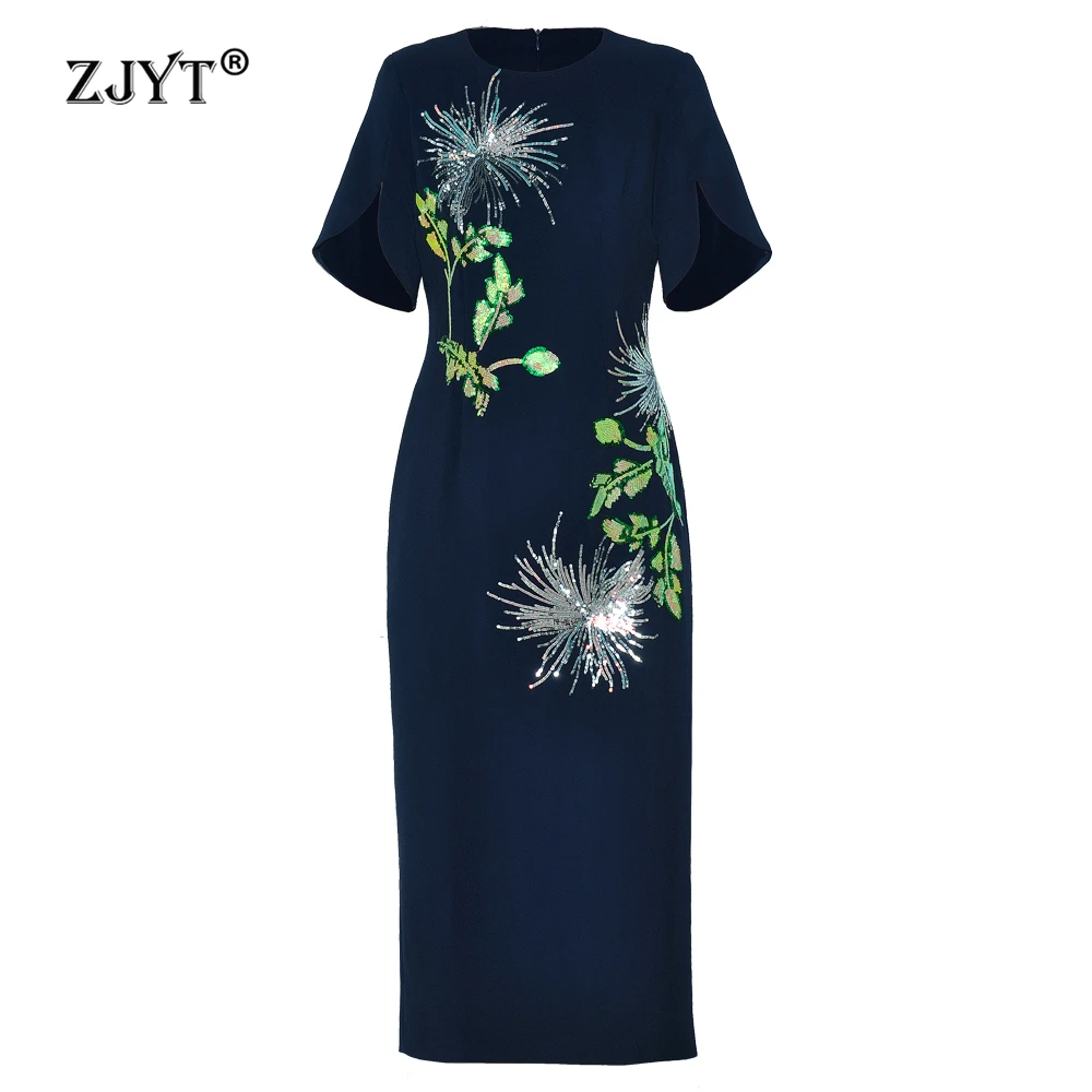 ZJYT Summer Runway 2025 Fashion Flower Sequined Dress Women Short Sleeve Slim Fit Straight Midi Party Office Dresses Blue Yellow
ZJYT Summer Runway 2025 Fashion Flower Sequined Dress Women Short Sleeve Slim Fit Straight Midi Party Office Dresses Blue Yellow