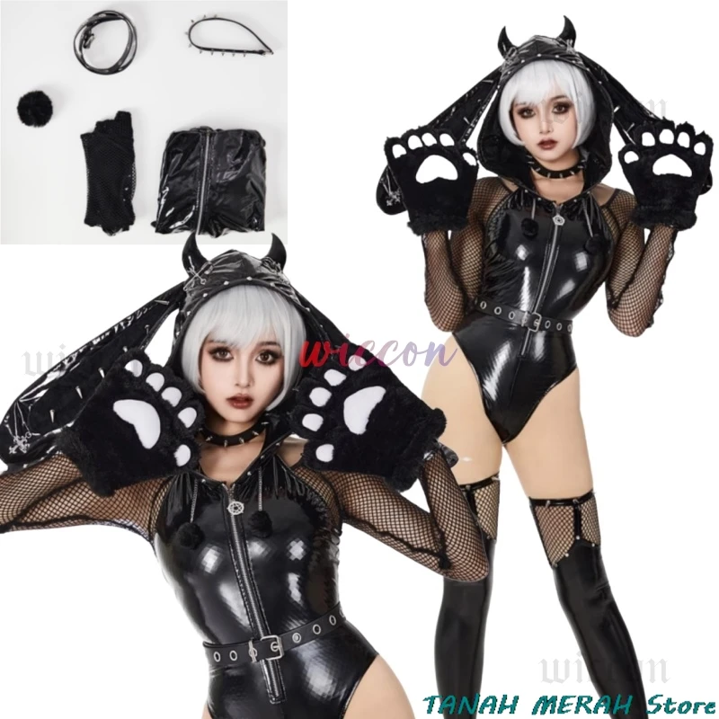 Gothic Devil Rabbit Cposplay Women Sexy Bodysuit Halloween Gothic Style Lingerie Set Black Leather Bodysuit Club Party Costume
Gothic Devil Rabbit Cposplay Women Sexy Bodysuit Halloween Gothic Style Lingerie Set Black Leather Bodysuit Club Party Costume