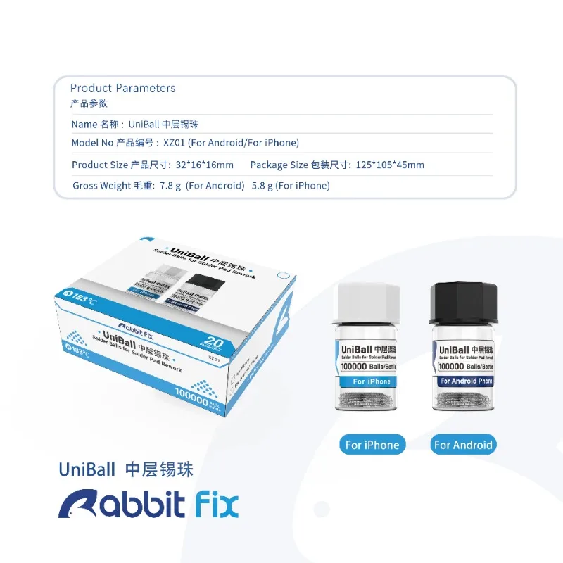 Rabbitfix 100000 Balls/Bottle Reballing Balls BGA Lead Solder Leaded for Android IPhone Mobile Phones BGA Rework Repair Tools
Rabbitfix 100000 Balls/Bottle Reballing Balls BGA Lead Solder Leaded for Android IPhone Mobile Phones BGA Rework Repair Tools