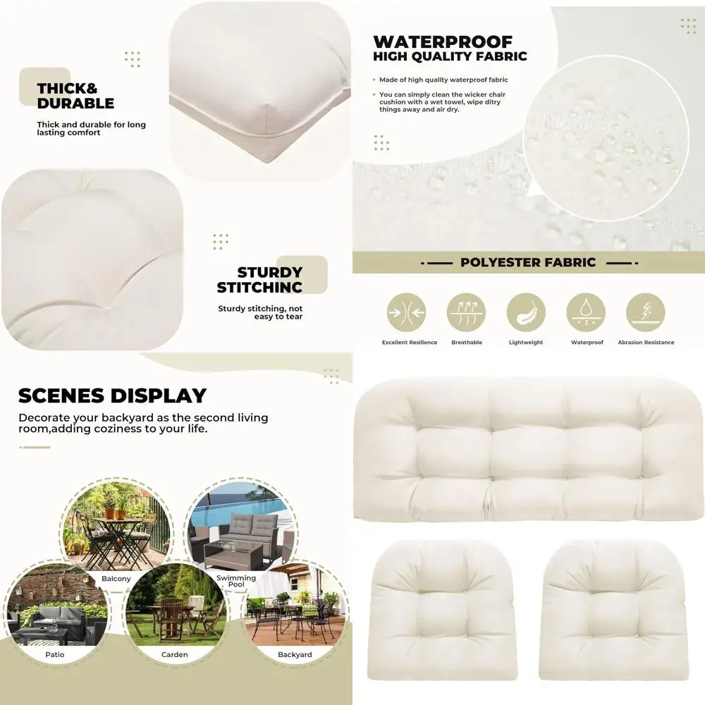 Кремовый комплект из 3 предметов: двухместный диван из искусственного ротанга и U-образные подушки, водонепроницаемые подушки для садовой мебели
Кремовый комплект из 3 предметов: двухместный диван из искусственного ротанга и U-образные подушки, водонепроницаемые подушки для садовой мебели