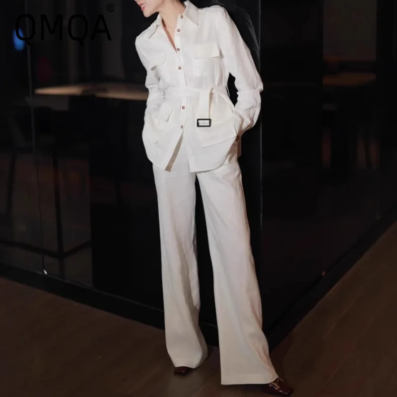 QMQA Fashion Women's Elegant Linen Set Lapel Long Sleeve Belt Jackets High Waist Wide Leg Pants Solid 2 Piece Sets 2025 New M553
QMQA Fashion Women's Elegant Linen Set Lapel Long Sleeve Belt Jackets High Waist Wide Leg Pants Solid 2 Piece Sets 2025 New M553