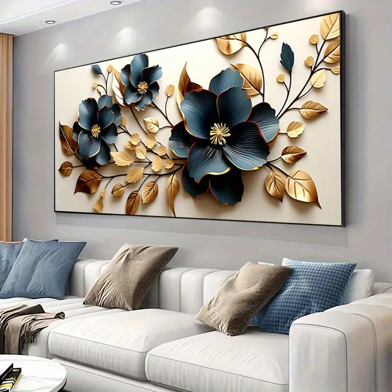2D Flat Frameless Modern Golden and Blue Flowers Canvas Painting Art Modern Canvas Poster for Bedroom and Living Room Decor 
2D Flat Frameless Modern Golden and Blue Flowers Canvas Painting Art Modern Canvas Poster for Bedroom and Living Room Decor