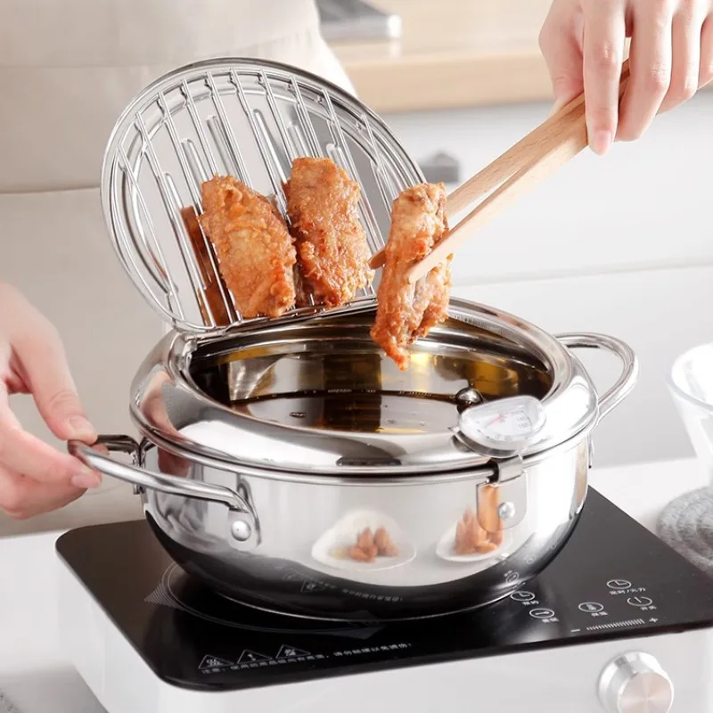 Deep Fryer Pot, 304 Stainless Steel Tempura Deep Frying Pot with Oil Drain for Kitchen Stove/Induction Cooker French Fries Fryer
Deep Fryer Pot, 304 Stainless Steel Tempura Deep Frying Pot with Oil Drain for Kitchen Stove/Induction Cooker French Fries Fryer