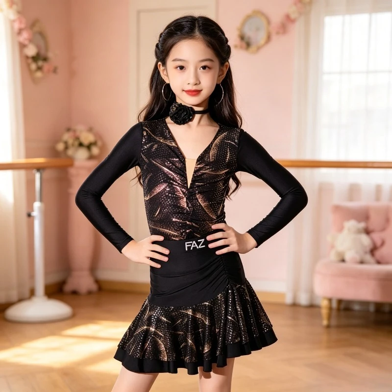 Girls Long Sleeve Latin Dance Dress Kids Ballroom Competition Practice Samba Tango Costume Performance Accessories Dancewear
Girls Long Sleeve Latin Dance Dress Kids Ballroom Competition Practice Samba Tango Costume Performance Accessories Dancewear