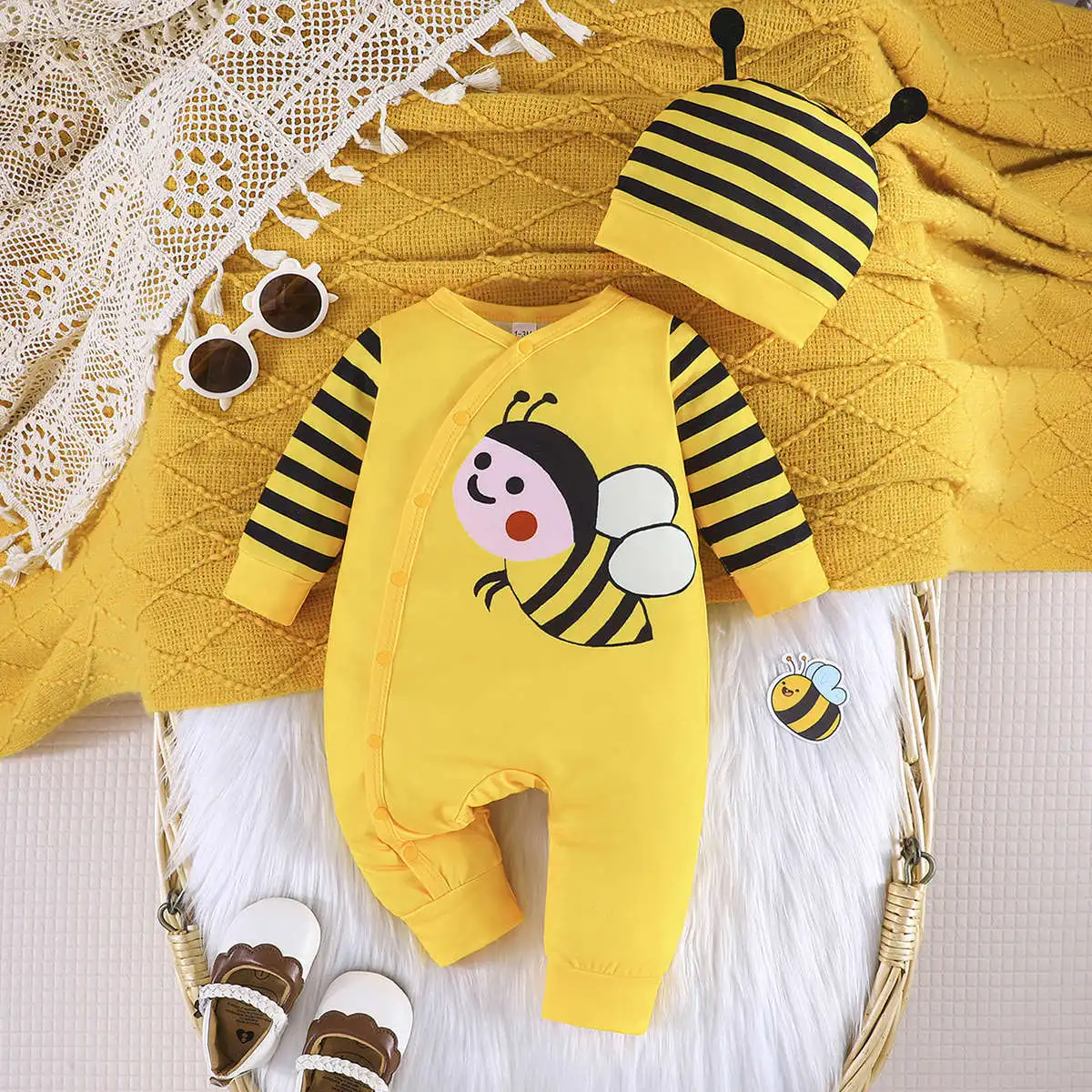 Autumn New Arrival European & American Style Baby Girl Little Bee Print Long Sleeve Romper with Striped Print Hat 2-Piece Set
Autumn New Arrival European & American Style Baby Girl Little Bee Print Long Sleeve Romper with Striped Print Hat 2-Piece Set