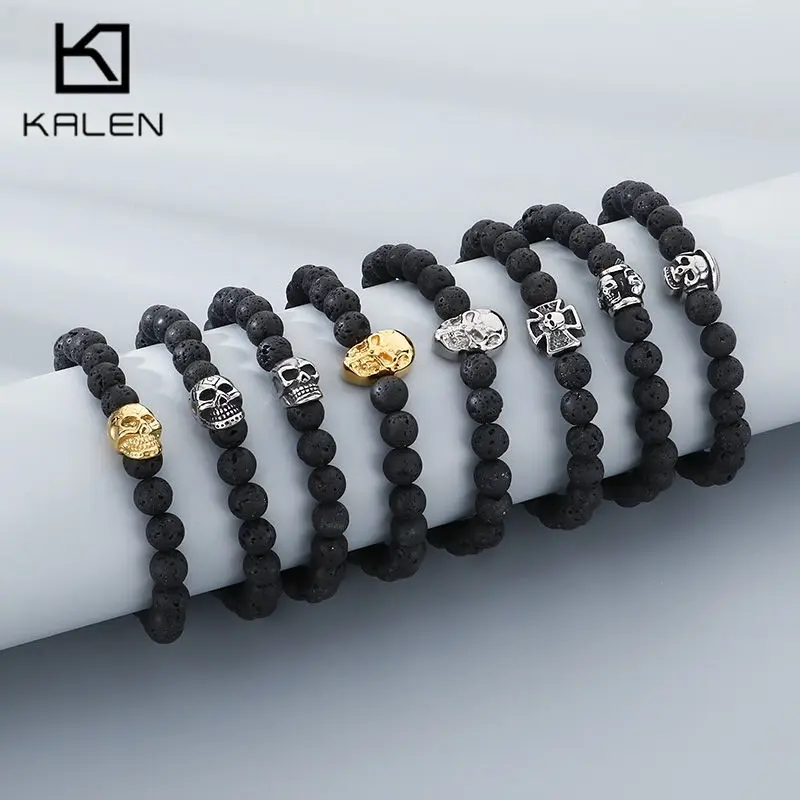 KALEN Personalized Volcanic Stone Skull Bracelet Men's Gothic Punk Vintage Stainless Steel Jewelry Metal Beads Charm Accessories
KALEN Personalized Volcanic Stone Skull Bracelet Men's Gothic Punk Vintage Stainless Steel Jewelry Metal Beads Charm Accessories