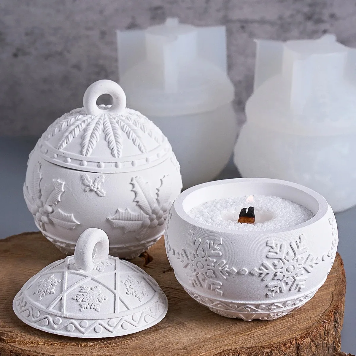 Christmas Round Ball Jar Silicone Mold with Lids DIY Handmade Concrete Relief Snows Berry Scented Candle Vessel Molds Xmas Decor
Christmas Round Ball Jar Silicone Mold with Lids DIY Handmade Concrete Relief Snows Berry Scented Candle Vessel Molds Xmas Decor
