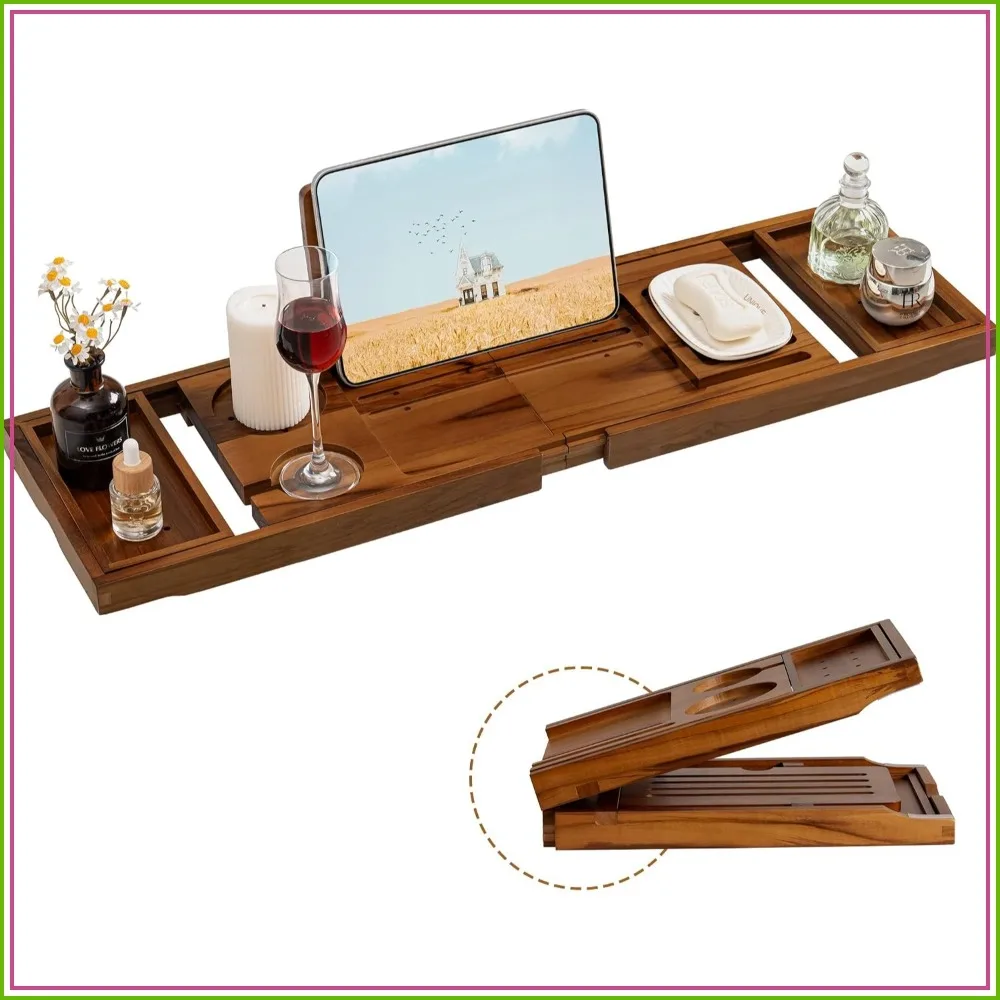 Teak Bathtub Tray, Luxury Bath Table with Wine Glass & Phone Holders, Foldable Wooden Caddy for Spa Relaxation, Gift for Women
Teak Bathtub Tray, Luxury Bath Table with Wine Glass & Phone Holders, Foldable Wooden Caddy for Spa Relaxation, Gift for Women