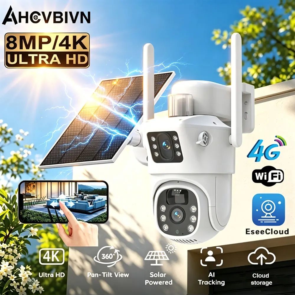 EseeCloud 4G / WiFi Solar Camera Dual Lens Outdoor 8MP 4K Low Power Battery IP Camera PIR Color Night Vision CCTV Security Cam
EseeCloud 4G / WiFi Solar Camera Dual Lens Outdoor 8MP 4K Low Power Battery IP Camera PIR Color Night Vision CCTV Security Cam