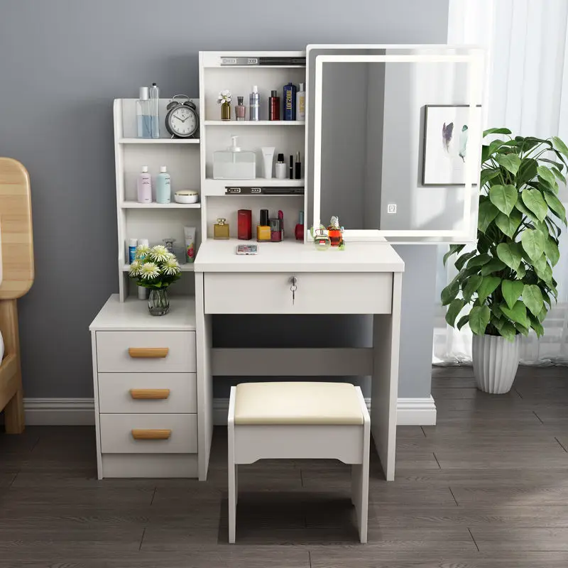 Modern Bedroom Furniture Drawers Storage Nordic White Makeup Vanity Dressing Table With Mirror and Stool
Modern Bedroom Furniture Drawers Storage Nordic White Makeup Vanity Dressing Table With Mirror and Stool