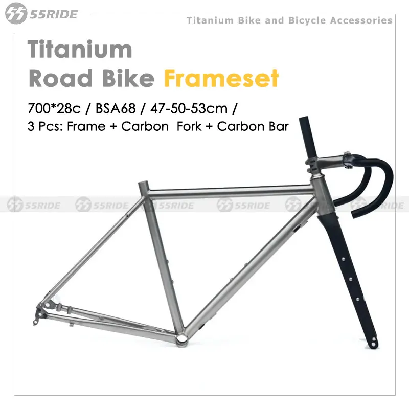 3 Pcs Titanium Gr9 Road Bike Frameset, 700*28c Internal Cable Routing, Thru Axle, Tapered Head Tube, Flat Mount Disc Brake,
3 Pcs Titanium Gr9 Road Bike Frameset, 700*28c Internal Cable Routing, Thru Axle, Tapered Head Tube, Flat Mount Disc Brake,