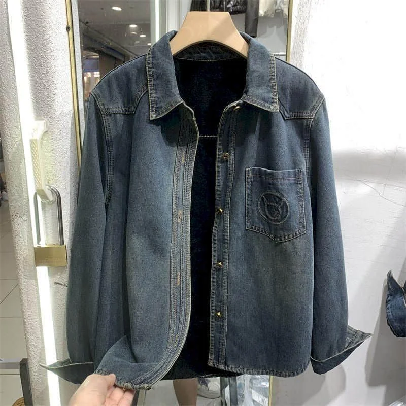 Denim Shirts for Women Vintage Long Sleeved Plush Brushed Polo-neck Casual Loose Fit Coats Korean Style Retro Blouse Women Tops
Denim Shirts for Women Vintage Long Sleeved Plush Brushed Polo-neck Casual Loose Fit Coats Korean Style Retro Blouse Women Tops