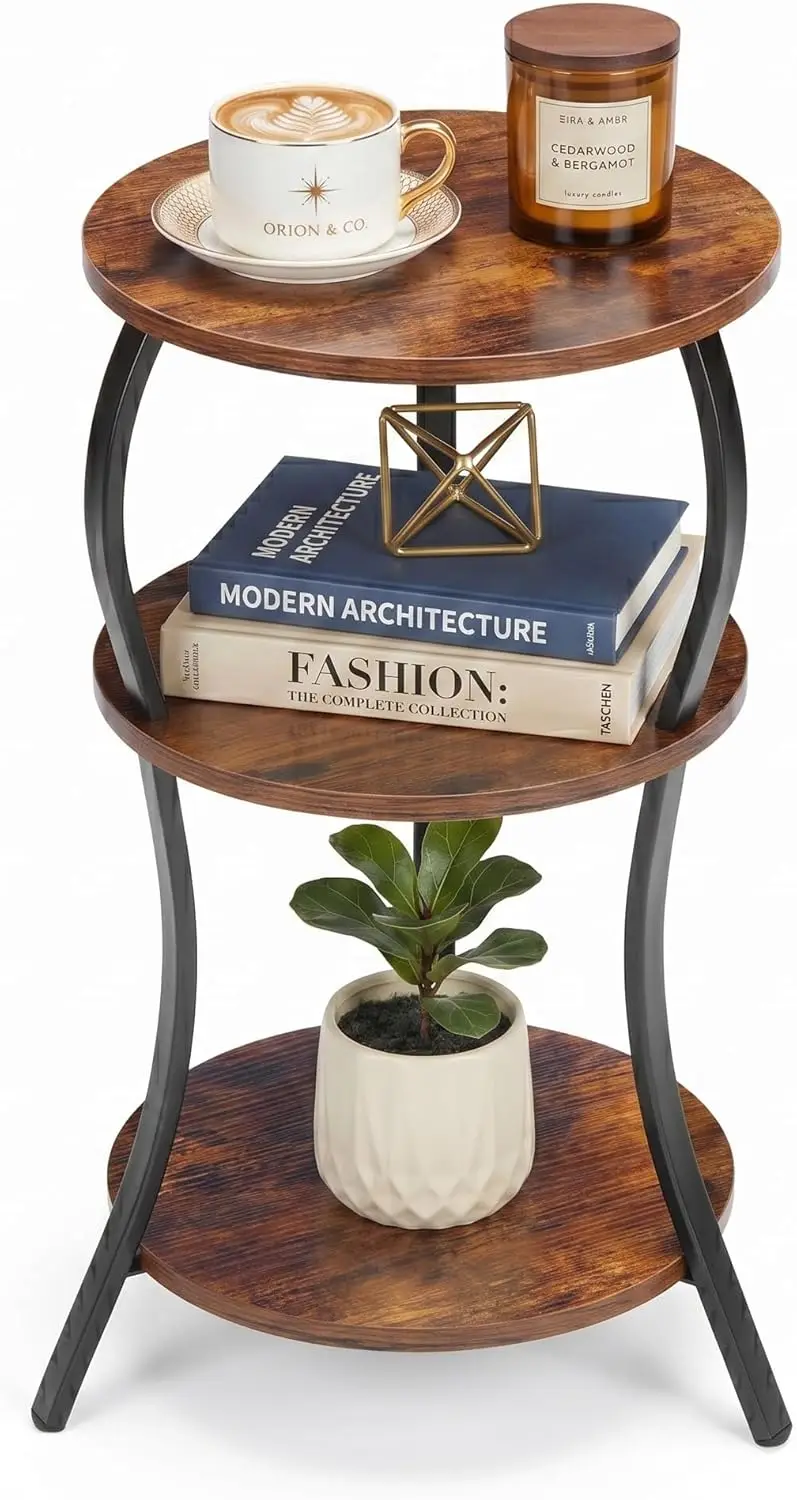 3-Tier Round Side Table with Storage Shelf, Compact End Table for Living Room, Bedroom, Small Spaces, Rustic Brown
3-Tier Round Side Table with Storage Shelf, Compact End Table for Living Room, Bedroom, Small Spaces, Rustic Brown