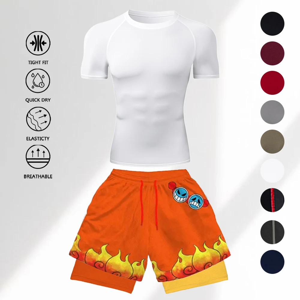 2Pcs Men's Workout Compression Training Set Fitness Tight Tee + 3D Flame Graphic Double Layer Shorts Quick Dry Sportswear Set
2Pcs Men's Workout Compression Training Set Fitness Tight Tee + 3D Flame Graphic Double Layer Shorts Quick Dry Sportswear Set