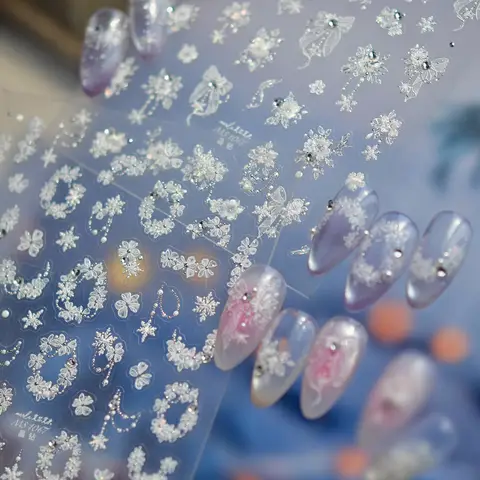 5D Crystal Diamond Nail Stickers New Winter Fantasy Nail Sticker Ice Flower Bow Nail Art Decoration Stickers DIY Manicure Decal