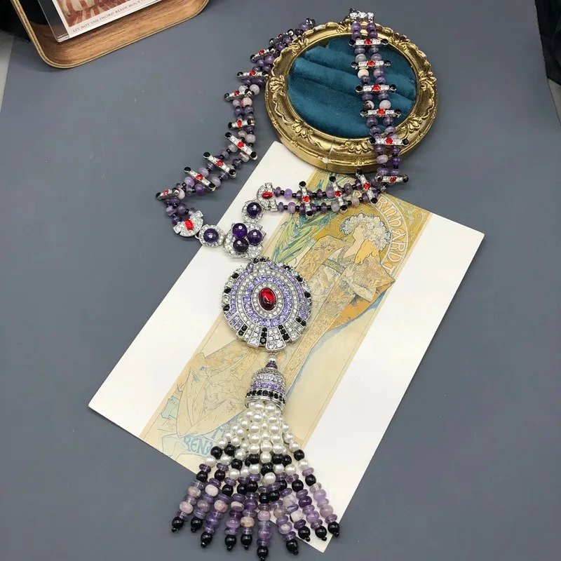 Medieval Jewelry Amethyst Pearl Diamond Necklace Long Tassel Sweep Shoulder Earrings Earclips Versatile Set
Medieval Jewelry Amethyst Pearl Diamond Necklace Long Tassel Sweep Shoulder Earrings Earclips Versatile Set
